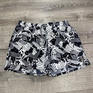 Nike Swim Shorts Mens XL Black White Geometric Mesh Lined Drawstring Trunks